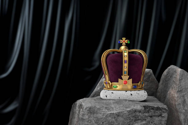 istock The Royal Coronation Golden Crown with Diamonds over Stones. 3d Rendering 1763239789