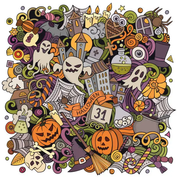 Vector illustration of Cartoon vector doodles Happy Halloween illustration
