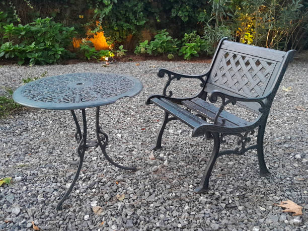 Wrought iron table and chair in the garden