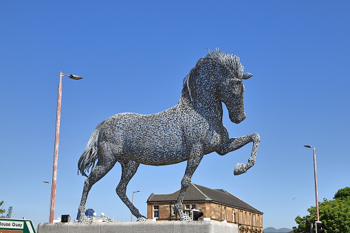 Greenock, Scotland - June 15:  The Ginger the Horse Statue in Greenock town centre on June 15, 2023.  Greenock is a town sitting beside the Firth of Clyde in the west of Scotland.