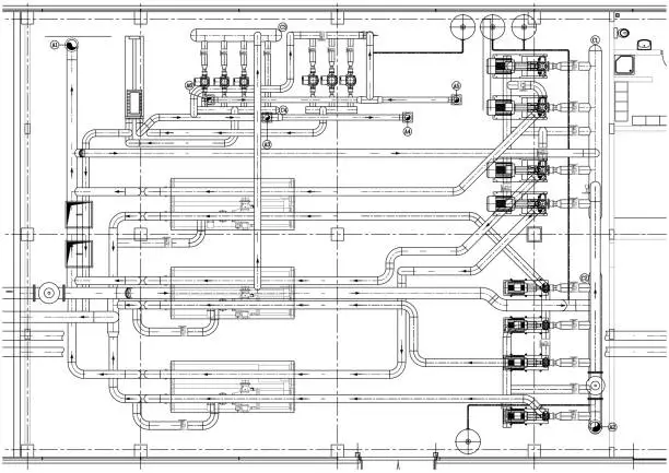 Vector illustration of Mechanical room plumbing white background