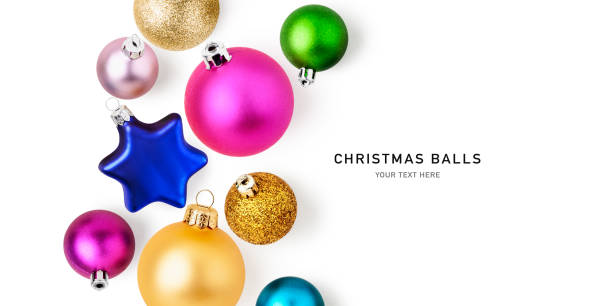 istock Colorful christmas balls frame border isolated on white background 1763285963
