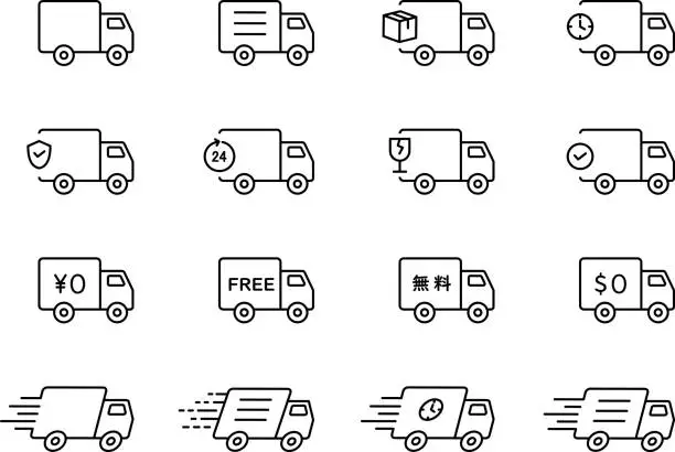 Vector illustration of Vector Line Icon Set for Transport Trucks