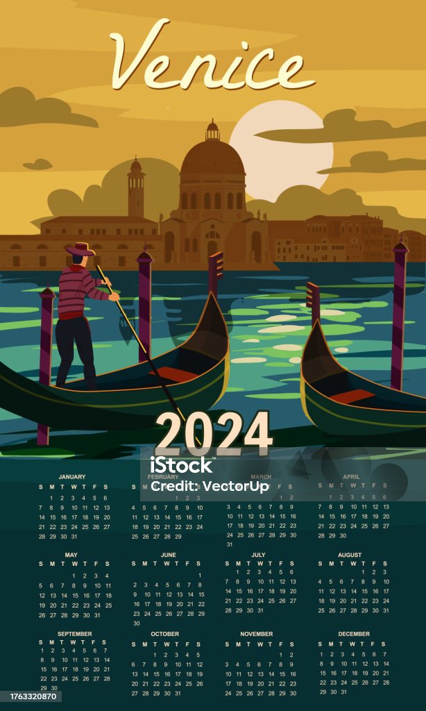 Calendar 2024 Venice Italia Poster Retro Style Grand Canal Stock Calendar 2024 Venice Italia Poster Retro Style Grand Canal Stock