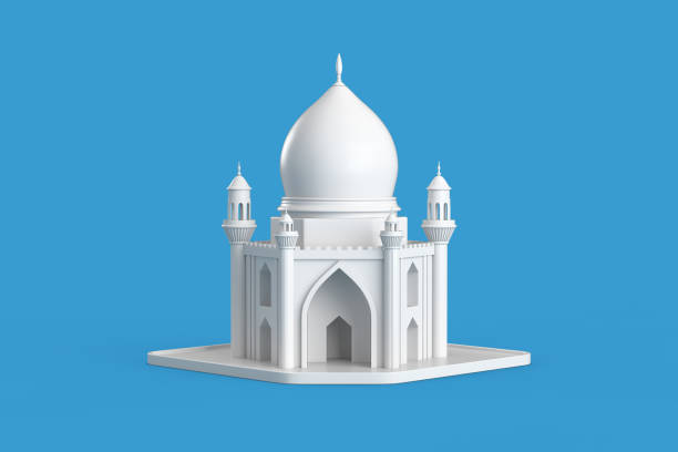 istock White Islamic Mosque and Minaret Building Model Icon. 3d Rendering 1763324605