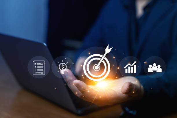 istock Business objective target and goal concept , Technology and innovation theme. creative thinking idea and problem solving solution, Target goal and business idea icon. marketing strategy planning. 1763326395
