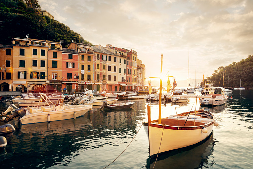 Panorama of marina bay in Portofino village, Liguria, Italy