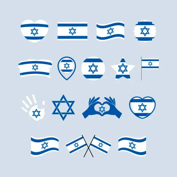 Vector illustration of Israel flag icon set vector isolated on a gray background