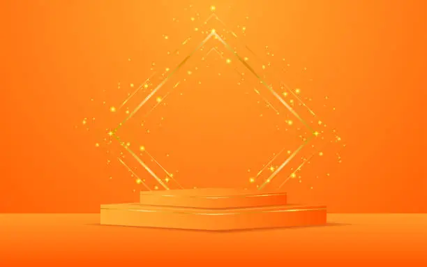Vector illustration of Orange podium with elegant gold lines on the back for product