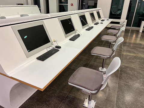 Leipzig, Germany - September 30th - 2023: public work stations in the Universität Augusteum