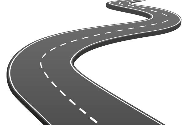 istock Winding road isolated on transparent background, curved road with white lines, bending traffic road to horizon in perspective, winding empty asphalt highway - stock vector 1763340024