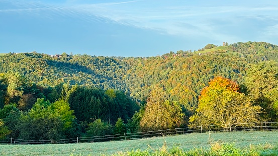 Autumn landscape round a mountain village