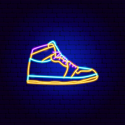 Sneakers Shoe Neon Sign. Vector Illustration of Glowing Symbol. Clothing.