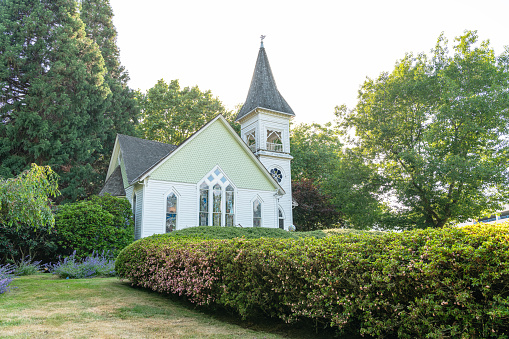 Evening sunlight on the Chapel At Minoru Park in Richmond, Vancouver, Canada