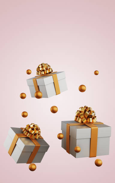 istock Merry Christmas and Happy New Year.Flying gift boxes and balls. 3D rendering 1763352977
