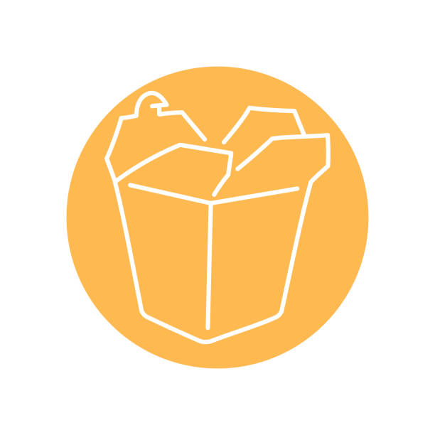 illustrazioni stock, clip art, cartoni animati e icone di tendenza di scatola per il pranzo in cartone per l'icona della linea nera della cucina asiatica. - box cake food lunch