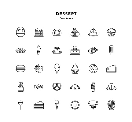 Dessert Line Icons - Vector EPS 10 File, Pixel Perfect 30 Icons.
