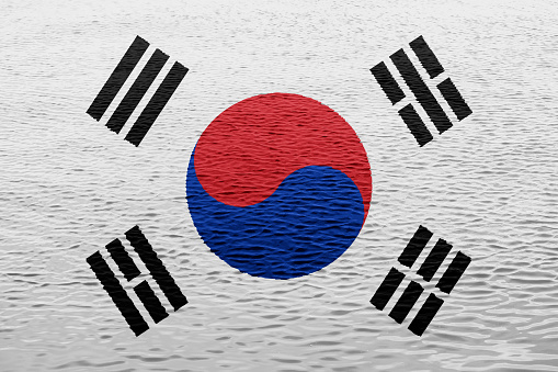 Flag of Republic of Korea on a textured background. Concept collage.