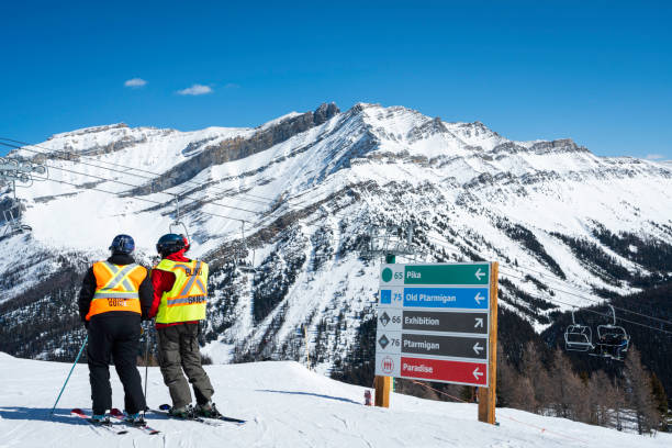 View from a ski slope at Myrkdalen Alpine Ski Resort in Norway, Scandinavia, Europe in winter (April).