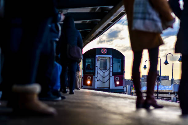 NYC subway winter snow storm public transportation copy space background image