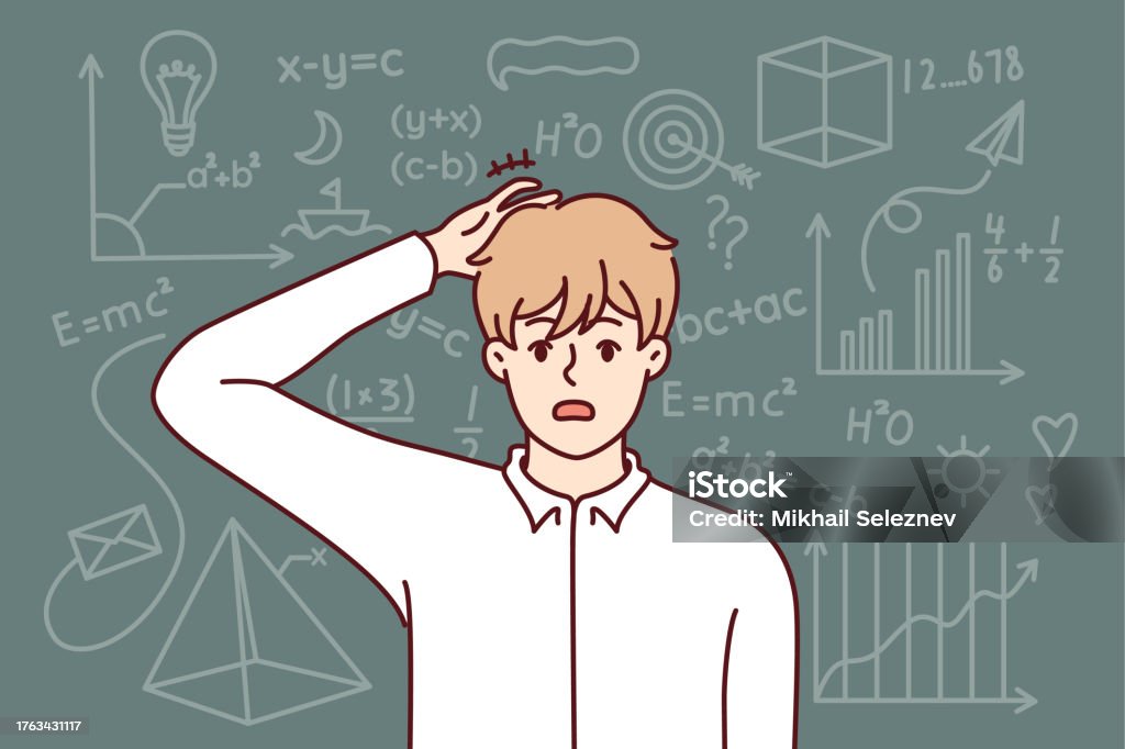 Me Fail Math Embarrassed Guy Student Studying Mathematics Scratching Back Head ...