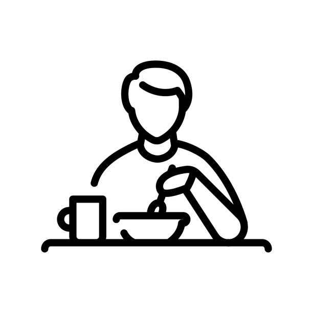 Eat food line icon. Routine. Eat food black line icon. Routine. Pictogram for web page. eating lunch icon stock illustrations