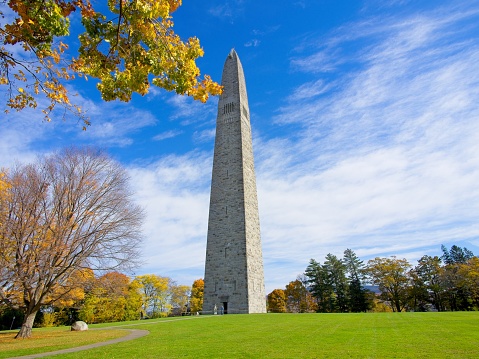 Bennington Battle Monument, a 306 foot stone obelisk memorial in Bennington Vermont. The obelisk commemorates a turning point in the American Revolution. The obelisk is the tallest man made structure in the entire state of Vermont.