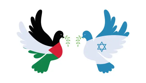 Vector illustration of Dove with Palestine and Israel flag color