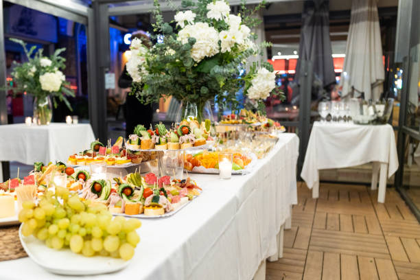 istock Banquet table with different food snacks and appetizers for party 1763532426
