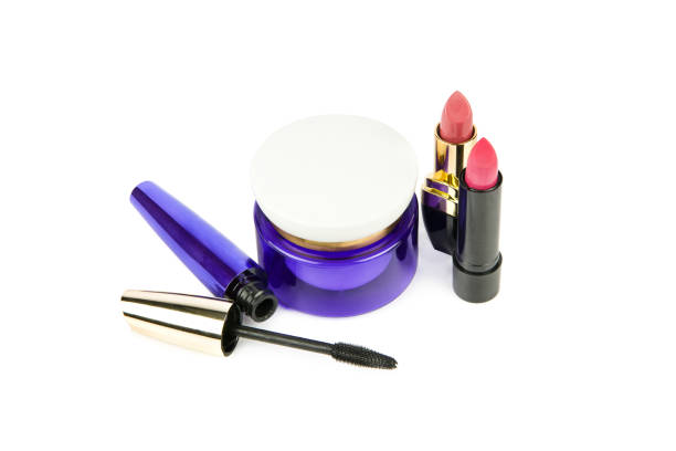 istock Black mascara,lipstick and cosmetic cream isolated on white . 1763558186
