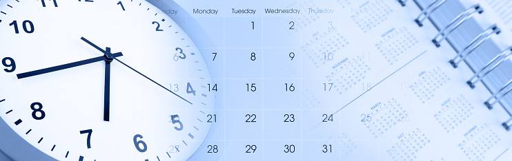 Clock face and calendars composite