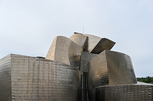Bilbao, Spain, October 16, 2023 - Detail view of the roof from the Guggenheim Museum in Bilbao, Basque Country, Spain.