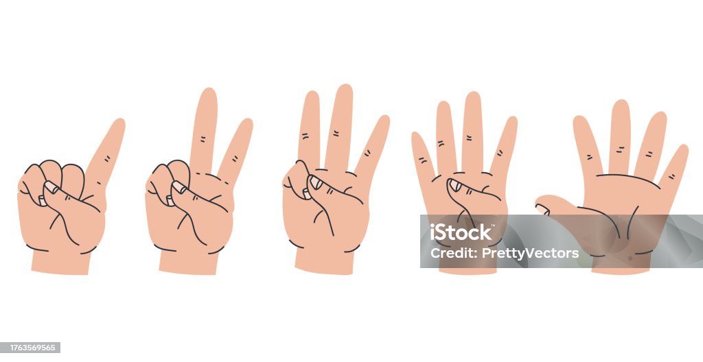 Count Hand Hand Arm With Count Finger Numeral Gesture Isolated Set Vector Flat ...