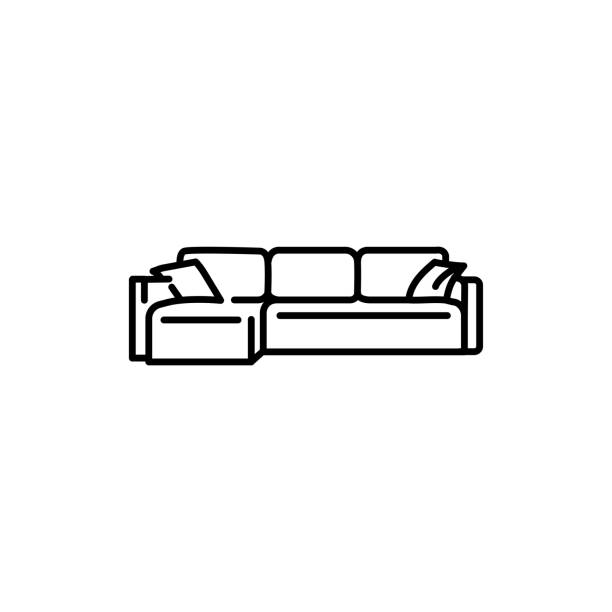 stockillustraties, clipart, cartoons en iconen met corner folding sofa black line icon. - sofa