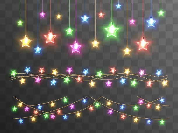 Vector illustration of Color christmas lights on transparent background
