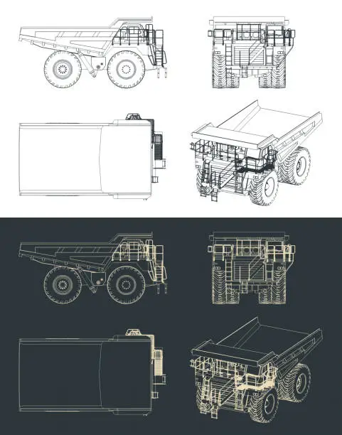 Vector illustration of Huge dump truck blueprints