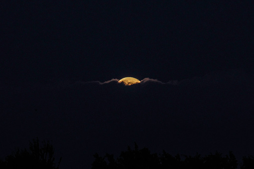 Rising full hunter's moon at the horizon