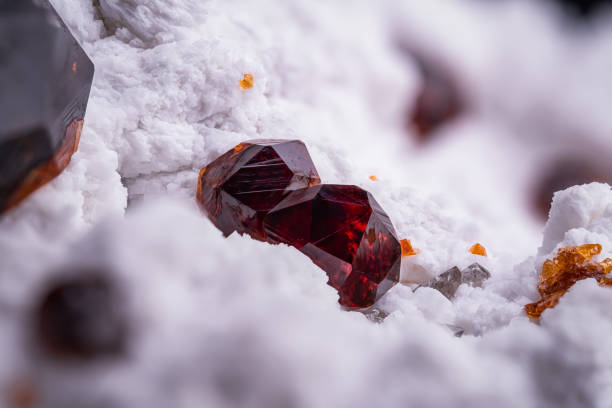 red Spessartine garnet on orthoclase matrix