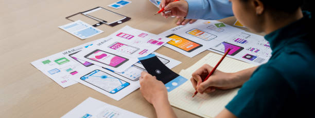 istock Panorama banner of startup company employee planning on user interface. Synergic 1763615864