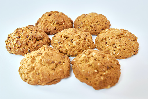 Delicious oatmeal cookies with sunflower seeds and peanuts. Healthy diet.