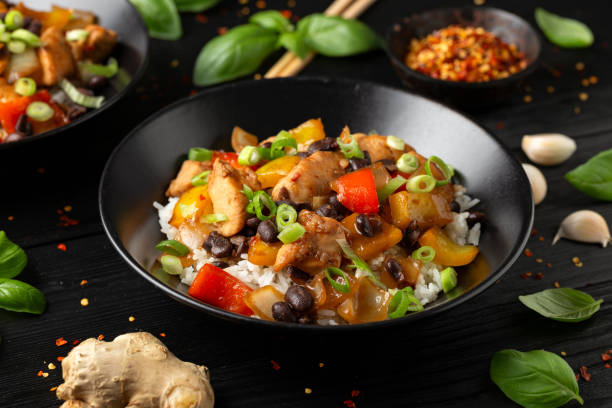 istock Stir fry Chicken with Black Bean, vegetables and rice 1763634683