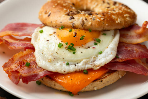 istock Bagel sandwich with bacon, egg and cheese. Breakfast 1763645301