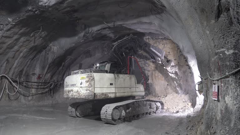 A machine excavating in a subway tunnel construction