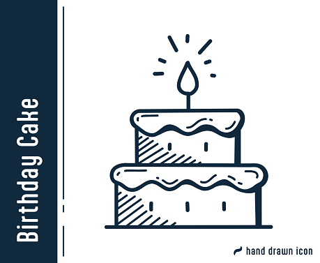 Birthday Cake, Wedding Cake Hand Drawn Cartoon Style Single Icon Design