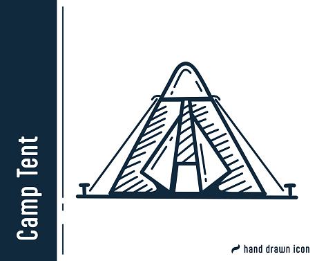 Camping Tent Hand Drawn Single Icon Design.