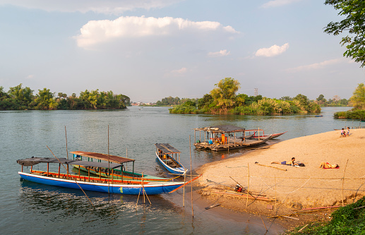 Scenic rocks on the riverbanks of Mekong in Laos.