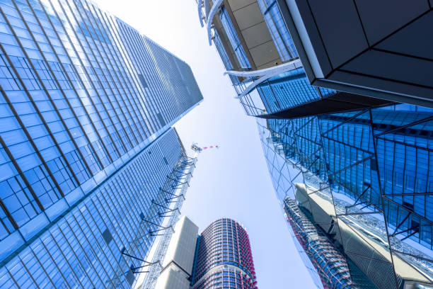 Construction of skyscrapers in the city, background with copy space, full frame horizontal composition, Barangaroo, Sydney Australia