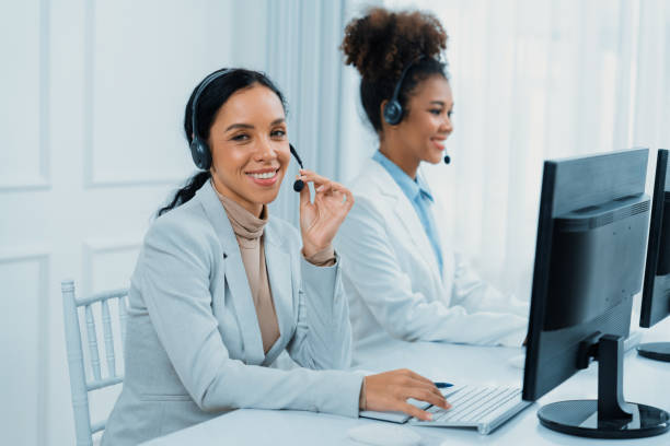 istock Business people wearing headset working in crucial office 1763684067