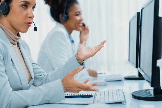 istock Business people wearing headset working in crucial office 1763685888