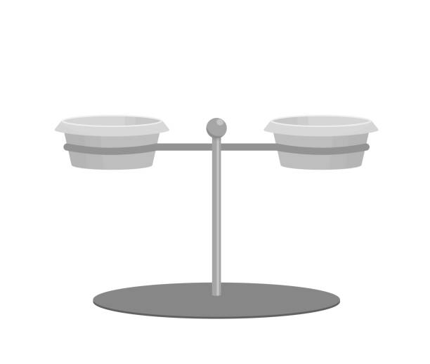 istock Stand and two stainless dog bowls. Steel bowls on stand. Cartoon, flat, vector 1763690731